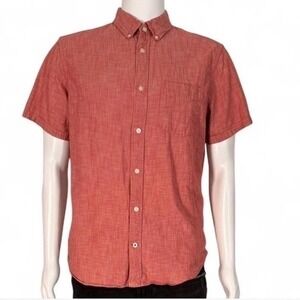 Gap Mens‎ Short Sleeve Linen Blend Button Down Shirt Red Heathered Medium